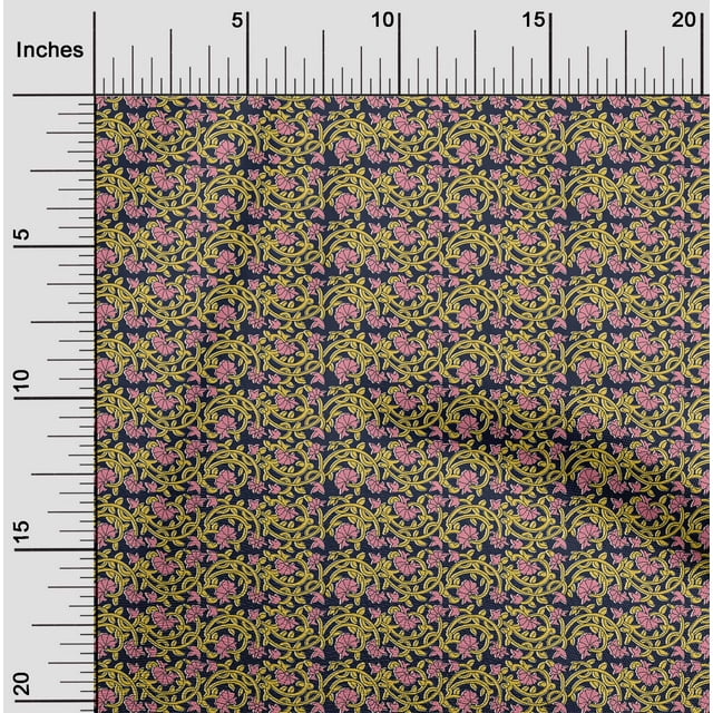 oneOone Polyester Lycra Fabric Leaves & Floral Block Print Sewing Fabric BTY 56 Inch Wide