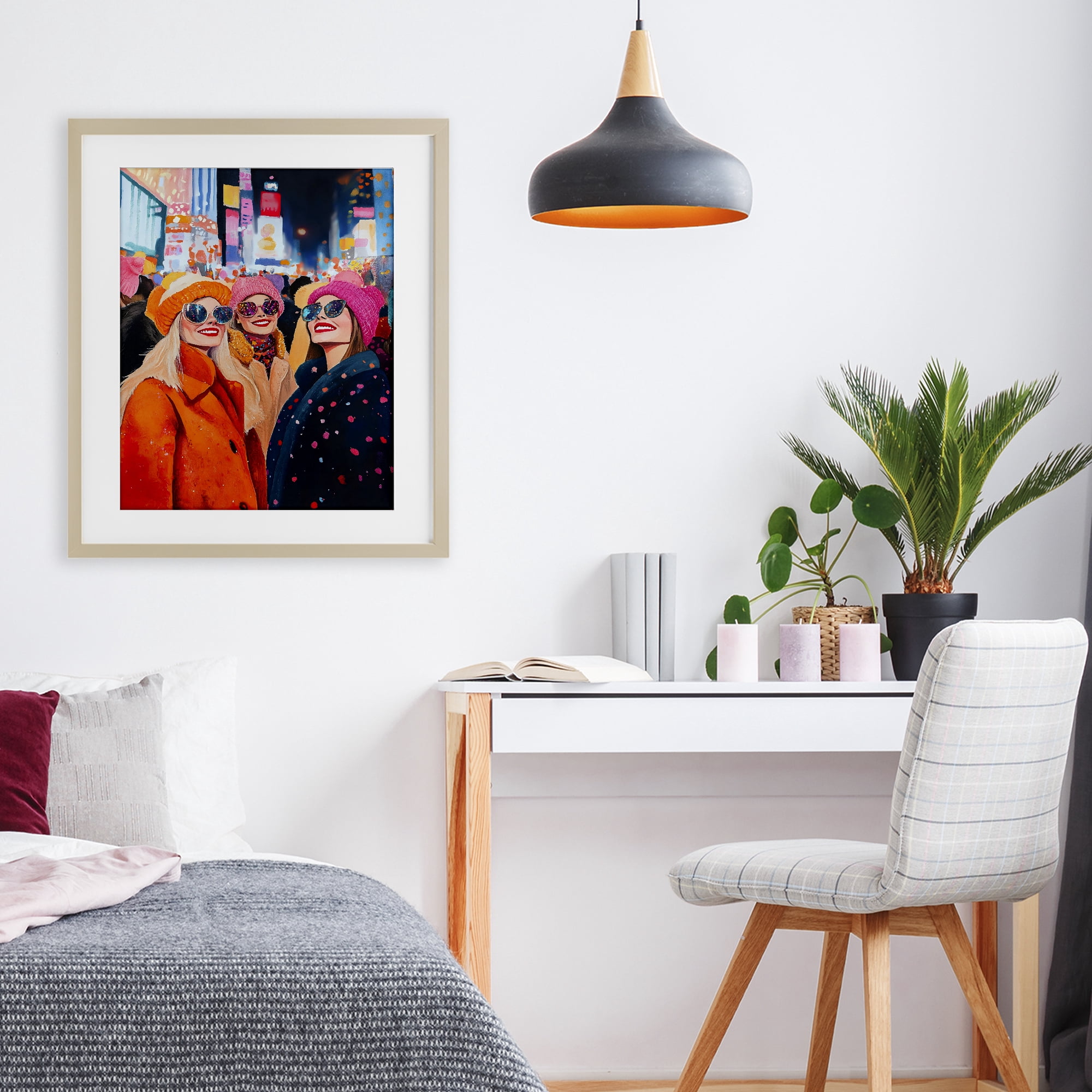 Stupell Industries New Year's Girls in City Birch Framed Print Under Glass, design by LSR Design Studio