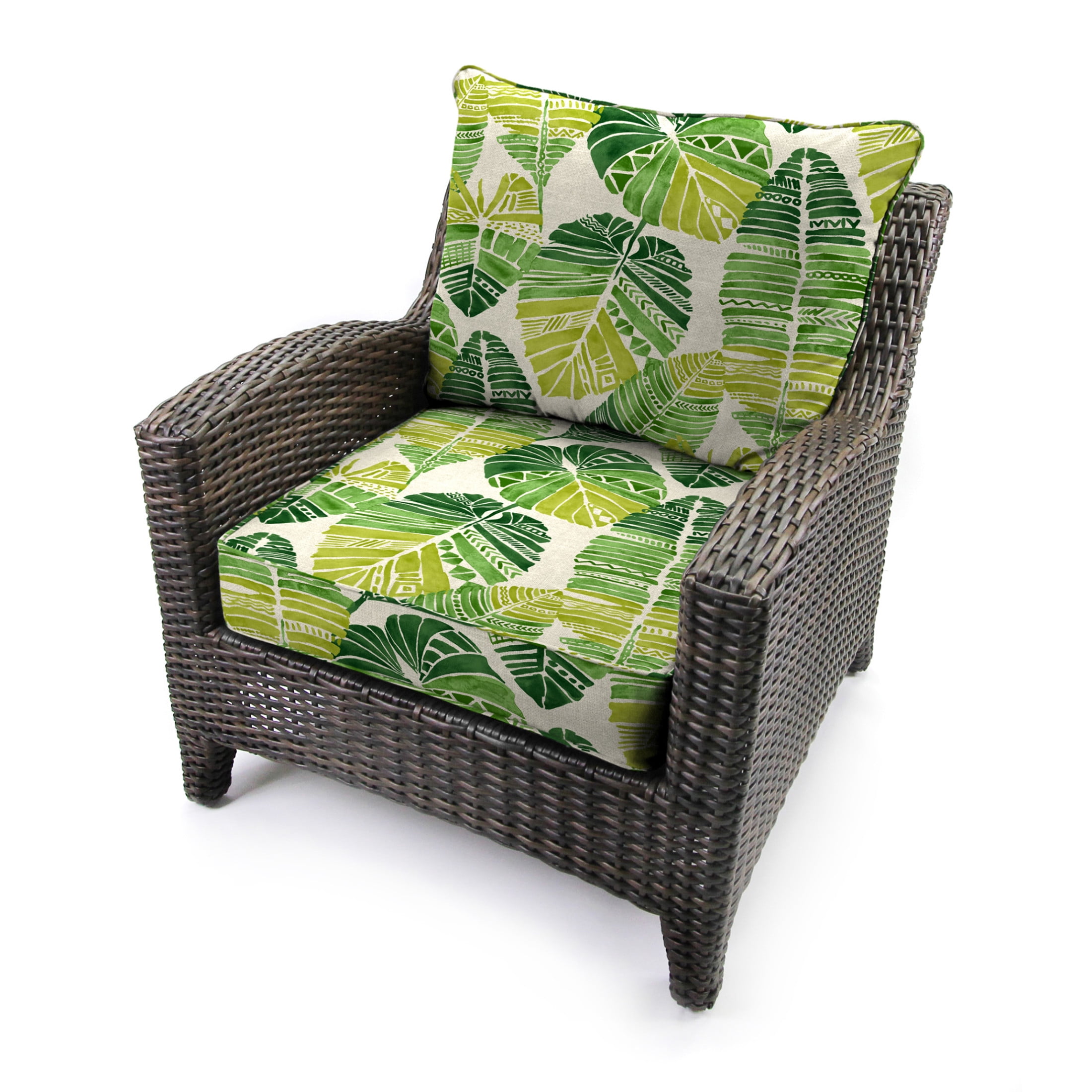 Jordan Manufacturing 46.5" x 24" Hixon Palm Green Leaves Rectangular Outdoor Deep Seat Chair Cushion Set with Welt