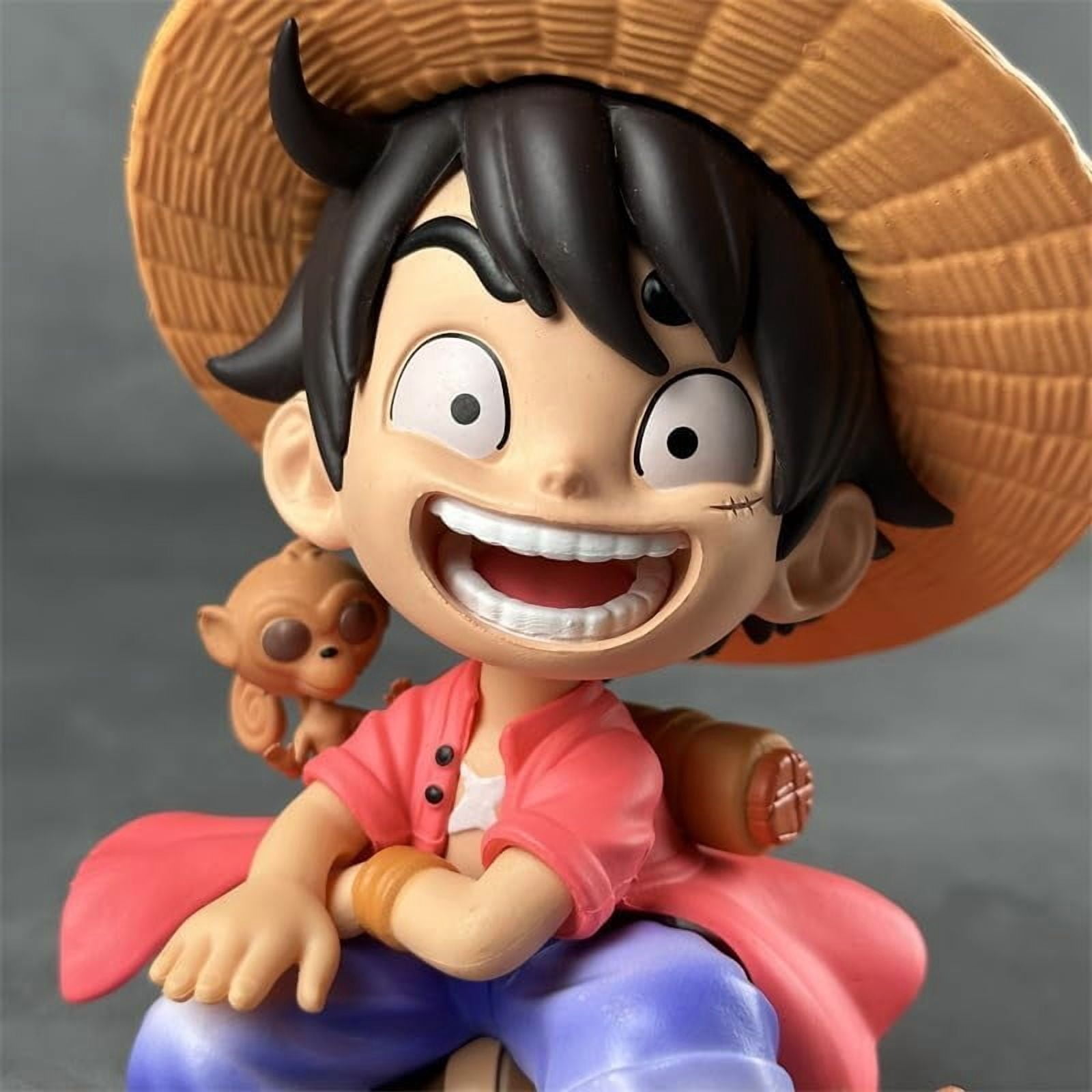 Newly Luffy Zoro Figure Q Version Sitting and Laughing Luffy Zoro Figures Desktop Ornaments PVC Action Statue Model Figure (Luffy)