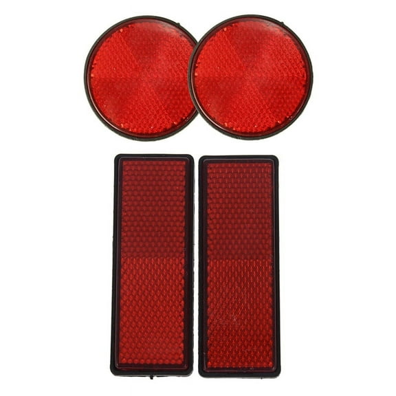 4 Pcs Red Reflectors Universal for Motorcycles ATV Bikes Dirt Bikes, 2Pcs Round & 2 Pcs Rectangle
