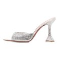thumbnail image 2 of XYD Women Trendy Sparkle Rhinestone Studs Mules Pointy Open Toe FlaWhite High Heel Slip On Sandals Wedding Shoes Size 12.5 White, 2 of 4