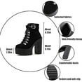 thumbnail image 4 of Women's Chunky Heel Platform Goth Dress Ankle Boots Classic Round Toe Lace Up Side Zipper High Block Heel Combat Bootie, 4 of 7