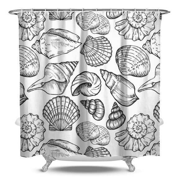 Starfish Shower Curtain Waterproof Fabric with Plastic Hooks Beach Seashell Nautical Shell Tropical Marine Life Sea Coral Fish Pattern Bathroom Shower Curtain Cute Spiral Seashell Design for Airbnb an