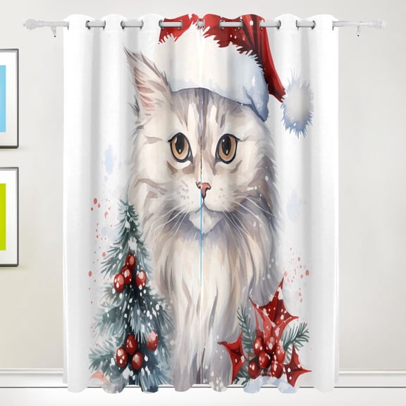 Cat Christmas Snow Black Out Curtains 84 Inch Length Curtains for Sliding Glass Doors Bedroom Living Room 2 Pack