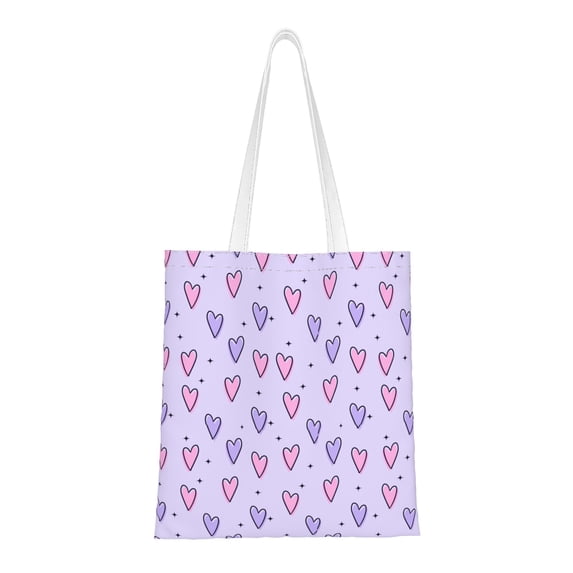 DouZhe Reusable Grocery Bags, Sparkles Love Heart Lightweight Polyester Canvas Cloth Tote Bag for Travle Gym Shopping School, 15" x 16"