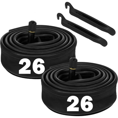 LotFancy 2Pcs 26 x 2.125/2.35/2.40 Bike Inner Tubes for Mountain Bike, 32mm Schrader Valve, 2 Tire Levers
