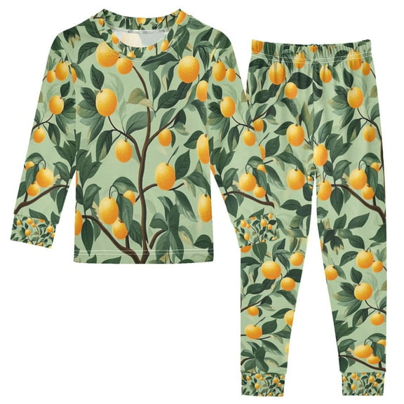 FORMRS Long Sleeve Top and Pants Pajama Set for Niños 2-Piece Sleepwear, Sizes 18M-8Y, Orange Tree