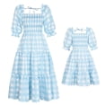 thumbnail image 5 of Vestido de fiesta a juego para madre e hija, 2024, para niña, mujer, blanco, azul, vestidos florales para niños, vestido de mamá y yo, ropa larga de verano, 5 of 5