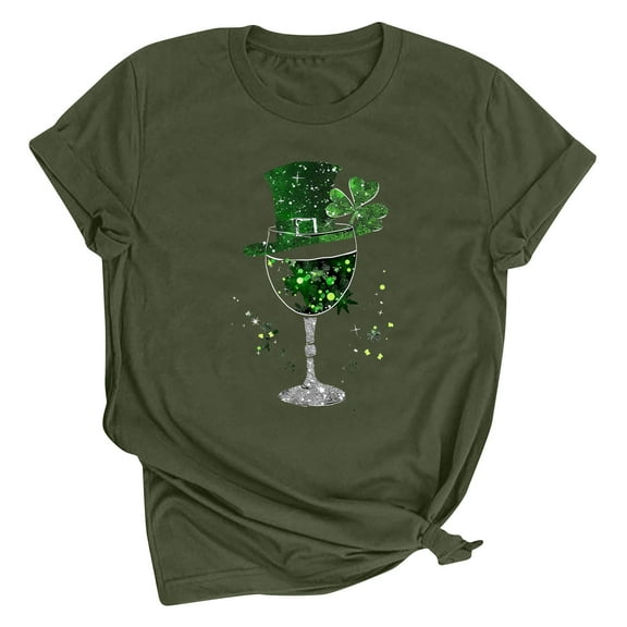 Cavosen Saint Patrick Day Womens Short Sleeve T Shirts Crew Neck Holiday Shamrock Glass Green Print Tops Pullover Festival Blouse Blessed Vacation Novelty Tshirts Loose Tees S