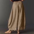 thumbnail image 5 of Women Lace Trim Wide Leg Pants Summer Casual Cropped Drawstring Elastic Waist Lightweight Trousers with Pockets, L, 5 of 6