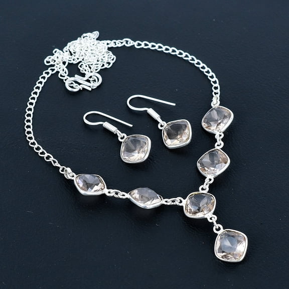 Morganite Gemstone Handmade 925 Sterling Silver Wedding Gift Jewelry Set VJ 1065