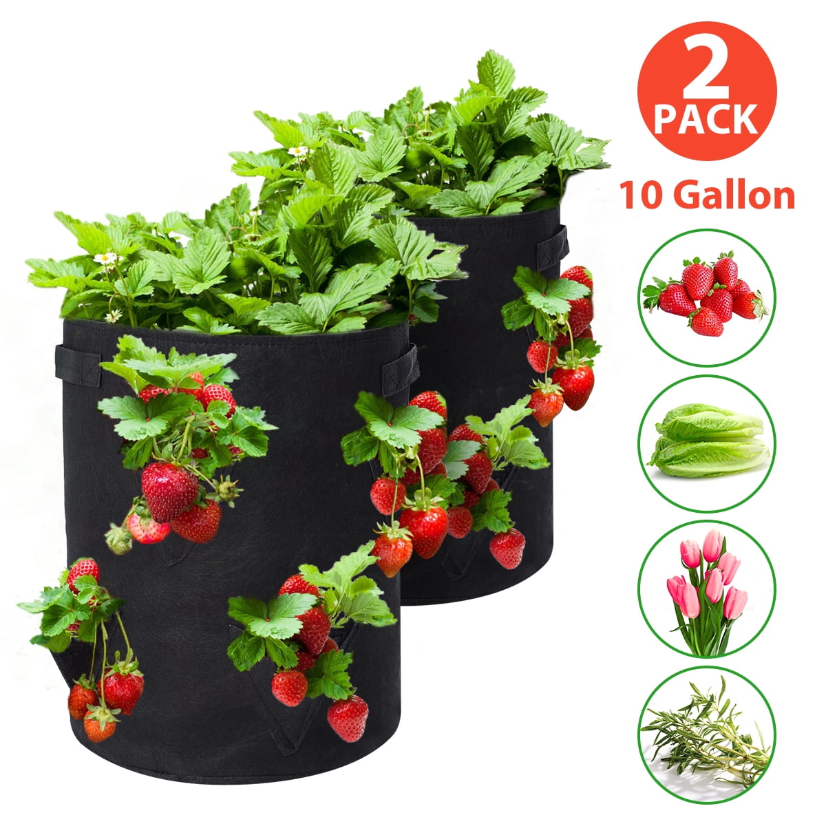 Lot of 10-1 Gallon Durable Fabric Pots Grow Bags 6" Wide x 7 1/2" Height 