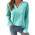 thumbnail image 2 of V-Neck Sweatshirt Women Casual Soft Fleece Pullover Tops Fall Sweatshirts Solid Color Long Sleeve Winter Shirt, 2 of 7
