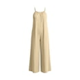 thumbnail image 6 of PWPSG Womens Summer Denim Jumpsuits Sleeveless V Neck Casual Playsuits with Drawstring Waist and Wide Leg Beige S, 6 of 8