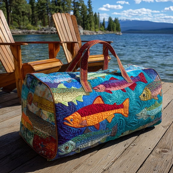 Stream Catch Quilted Duffle Bag, Quited Travel Tote Bag, Quited Weekender Travel Bag, Carry On Duffle
