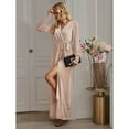 thumbnail image 6 of Women's Long Sleeve Midi Dress Belted Ruched Slit Formal Wedding Guest Dresses, 6 of 9