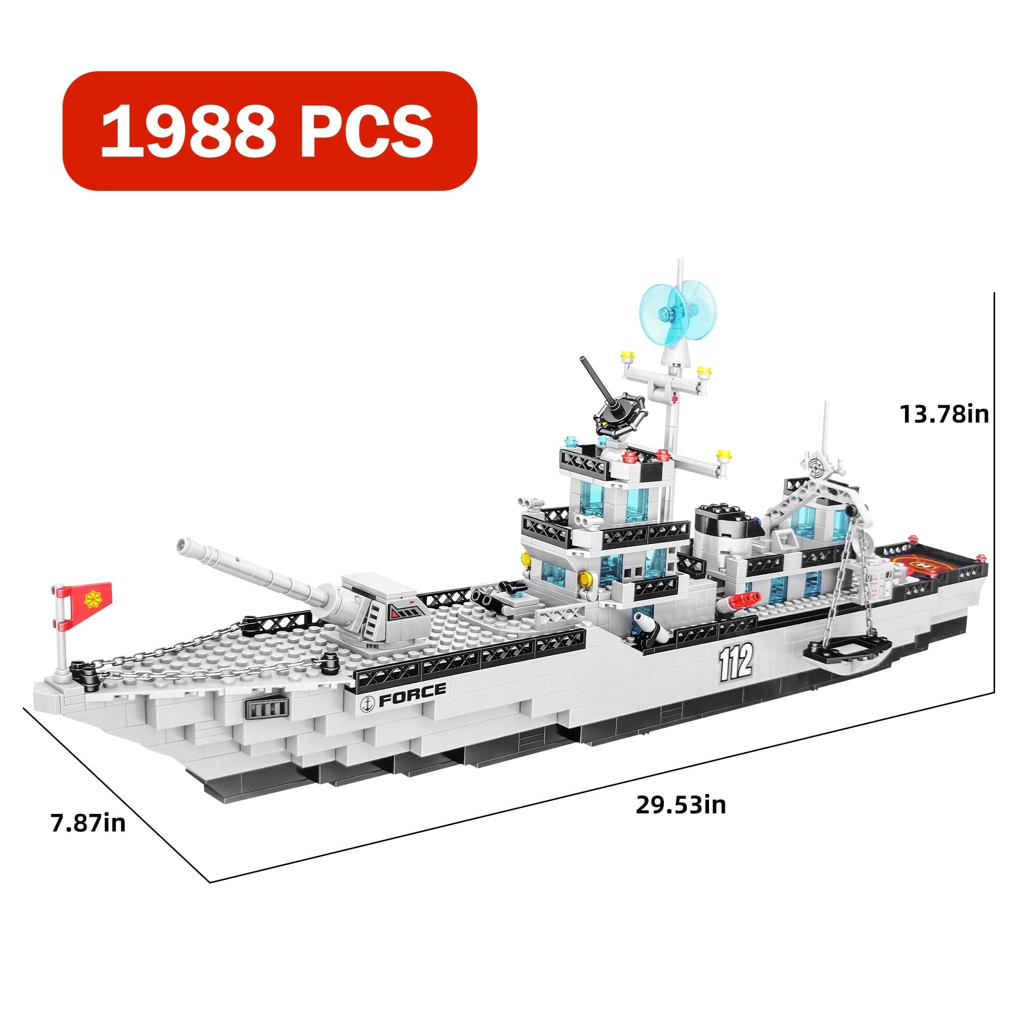 1988PCS Military Building Blocks Warship，Military Cruiser Building sets Toys for kids 6+, Battle Ship Model Toys Gifts for Boys and Girls, Gray