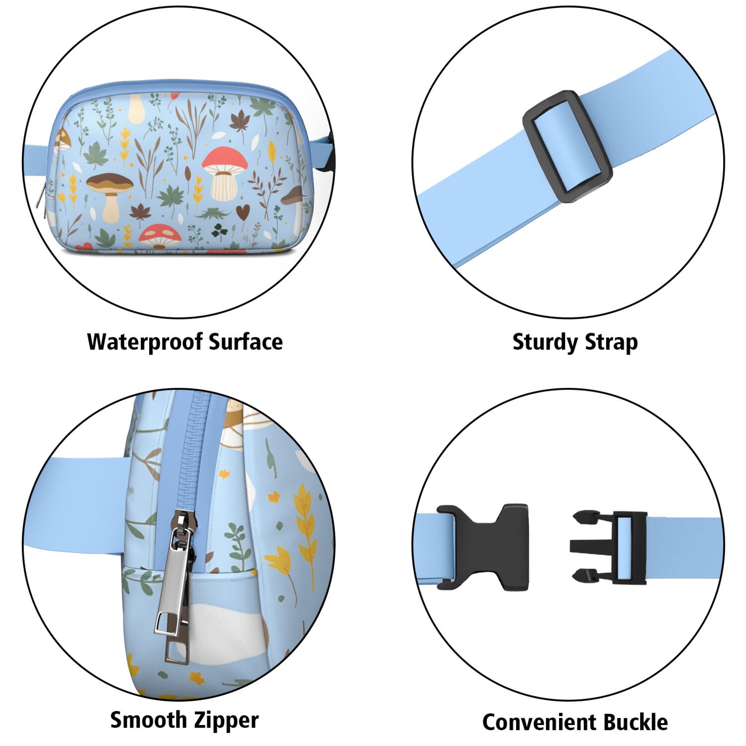 Waist Bag for Men&Women HandsFree Running Belt for Jogging with Adjustable Strap for Casual Running Hiking Cycling Mushroom Sporty Waist Pack