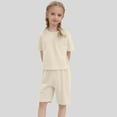 thumbnail image 2 of TZEWGL Ensemble 2 Pcs Pull à Manches Courtes T-Shirt Col Rond Hauts Shorts pour Fille Maison et Extérieur pour Tout-Petits Taille 6-7T, 2 of 8