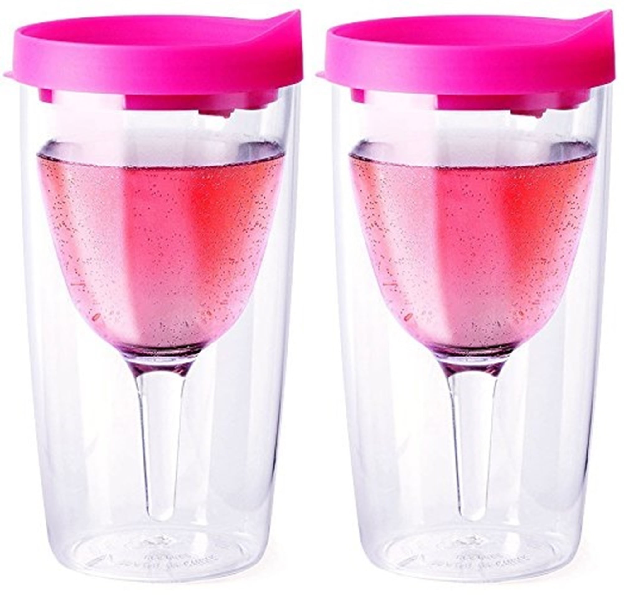 Vino2Go Double Wall Insulated Acrylic Wine Cup Tumbler with Pink Slide
