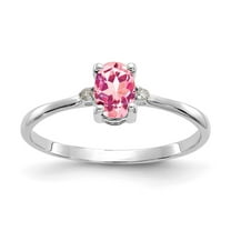 14k White Gold Diamond and Pink Tourmaline Birthstone Ring Fine Jewelry For Women Gifts For Her, Size 6