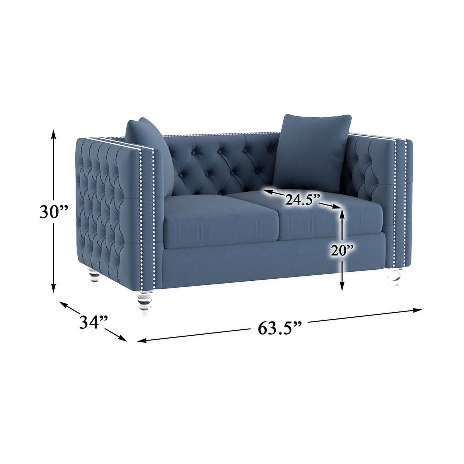 Lexicon Orina Button Tufted Velvet Loveseat in Dark Blue