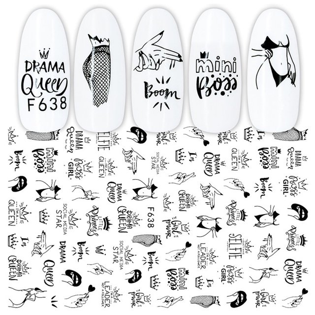 Negro Blanco Uñas Arte Pegatinas Deslizadores Flores Hojas Geometría Adhesivo Decoraciones DIY Diseño Accesorios Gao Jiahui unisex