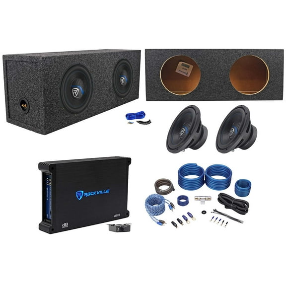 2) Rockville K5 W10K5S4 10" 1200w Subwoofers Sealed Sub Box Mono Amplifier Wires