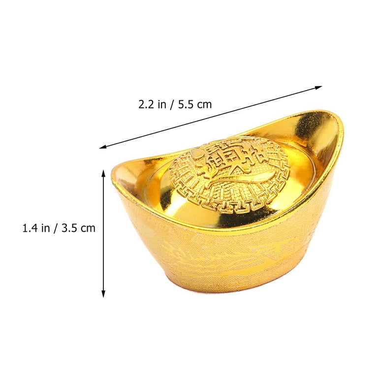 Chinese Ingot Wealth Money Cake Golden Gold Bao Yuan Ornament Statue Decor  New Year Charm Topper Prosperity Ingots Coin