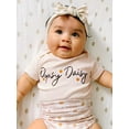 thumbnail image 4 of Baby Girls Letter Print Romper + Daisy Print Shorts + Bow Headband 3 Piece Summer Outfits Set, 4 of 7