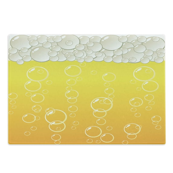 Abstract Cutting Board, Close up Bubbles and Beer Macro Alcohol Drink Refreshment Graphic Illustration, Decorative Tempered Glass Cutting and Serving Board, Large Size, Yellow White, by Ambesonne