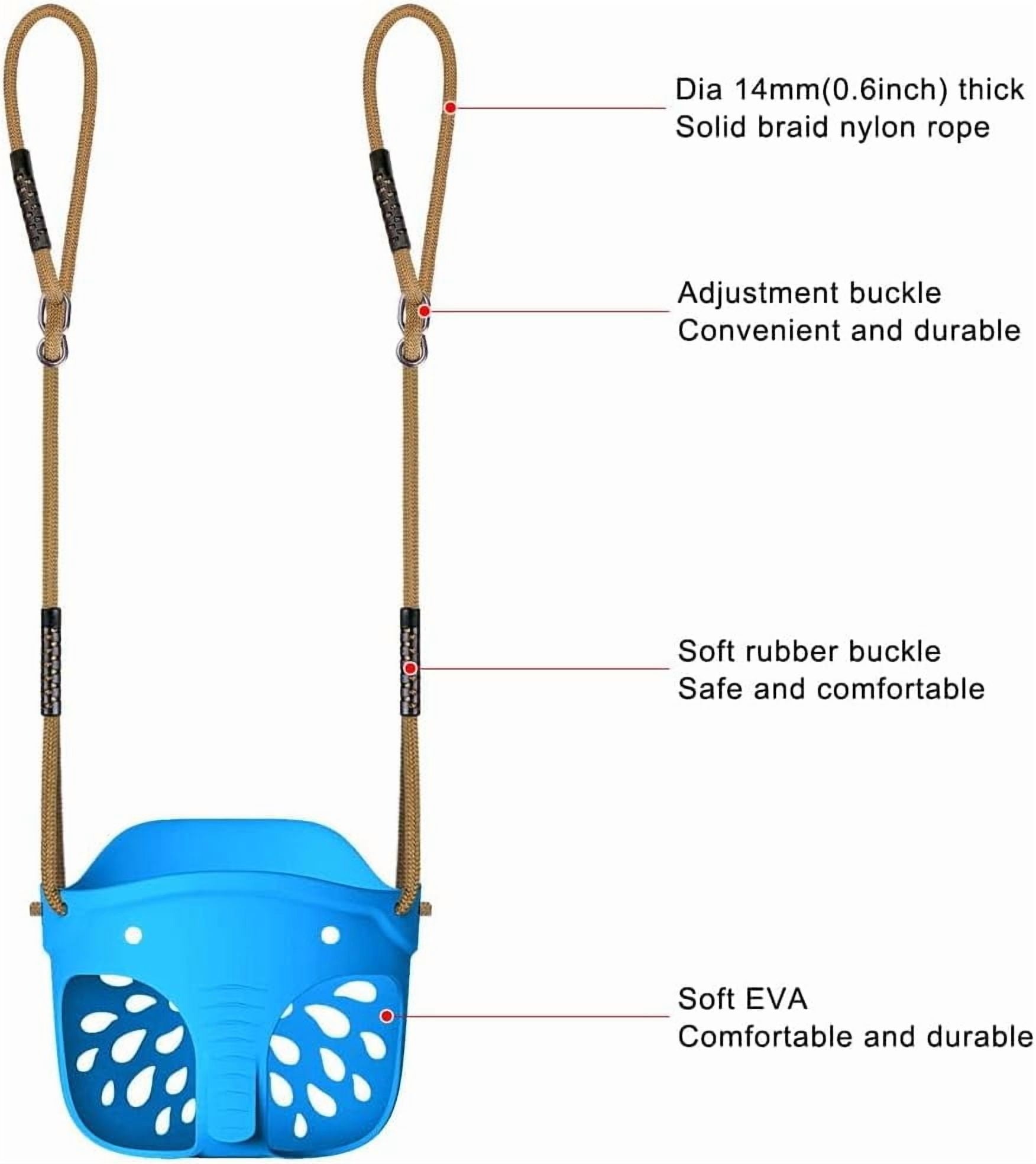 600 LB Weight Capacity Full Bucket Toddler Swing Seat with Adjustable Height Rope from 4.2 to 6.7 FT High Back Bucket Seat Swing for Toddler - Cute Elephant Shape Design