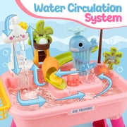 Pink Water Table for Girls/ 2–7 Years,20 in/51 cm, Outdoor Sensory Toys , Gift for Kids Outdoor Play Table with Pump & Running Water, Fishing Game.