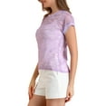 thumbnail image 5 of MODA NOVA Junior's Curved Hem Sheer Short Sleeves Floral Lace Blouse Lavender S, 5 of 6