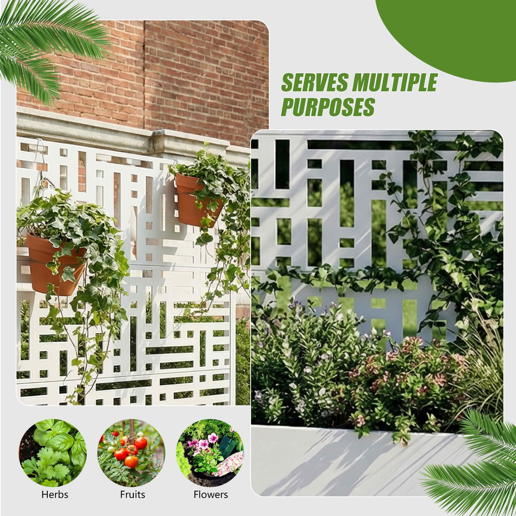 MAYEERTY 47X47" Metal Outdoor White Privacy Screen with Planter Box for Backyard & Garden, 3 Piece Set