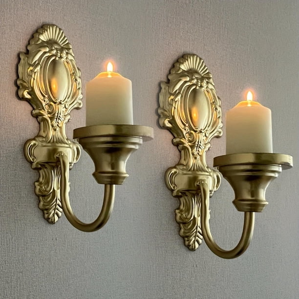 2 piezas de portavelas de pared, adorno vintage de hierro , soporte para velas decorativo para sala de estar, dormitorio y fiestas.
