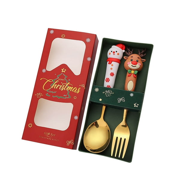 HOARBOEG Christmas Spoon Christmas Dessert Spoon Fork Stainless Steel Tableware Set Cute Doll With Hand Gift