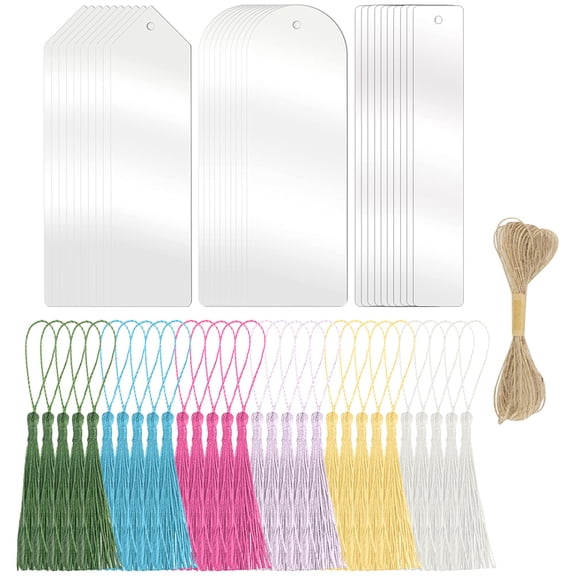 1 Set DIY Blank Bookmarks Acrylic Page-markers Book Markers with Tassel for Students