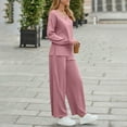 thumbnail image 5 of Abomasnow Womens 2 Piece Outfits Casual V Neck Shirts and Wide Leg Long Pants Loose Fit Running Workout Tracksuit Sets, 5 of 9