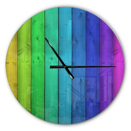 Designart 'Rainbow Colors On Wooden' Metal Wall Clock