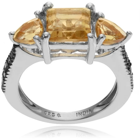 Brinley Co. Women's 1/5 Carat T.W. Diamond Accent Citrine Sterling Silver Fashion Ring