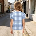 thumbnail image 6 of Bxsruta Girls Puff Sleeve Crew Neck Gingham Top Casual Short Sleeve Pullover for Ages 5-14, 6 of 8