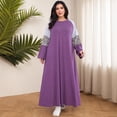 thumbnail image 5 of AURA Women Plus Size Modest Long Sleeve Maxi Dress Purple Patchwork Casual Abaya Style, 5 of 10