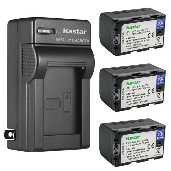Kastar 3-Pack Battery and AC Wall Charger Replacement for JVC SSL-JVC50, SSLJVC50, JVC50, SSL-JVC70, SSLJVC70, JVC70, SSL-JVC75, SSLJVC75, JVC75, BN-S8I50, BNS8I50 Battery