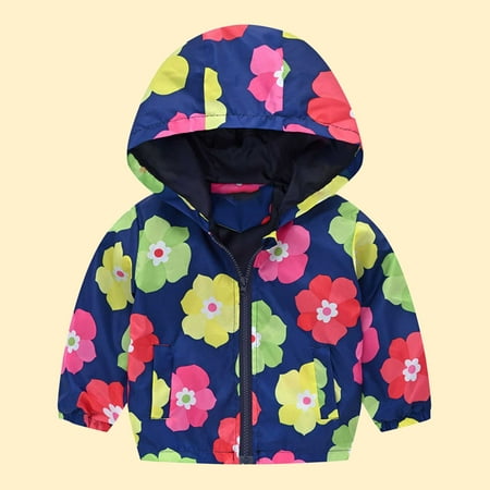 

cllios Toddler Kids Baby Boys Girls Fashion Cute Cartoon Flowers Car Pattern Windproof Jacket Hooded Coat