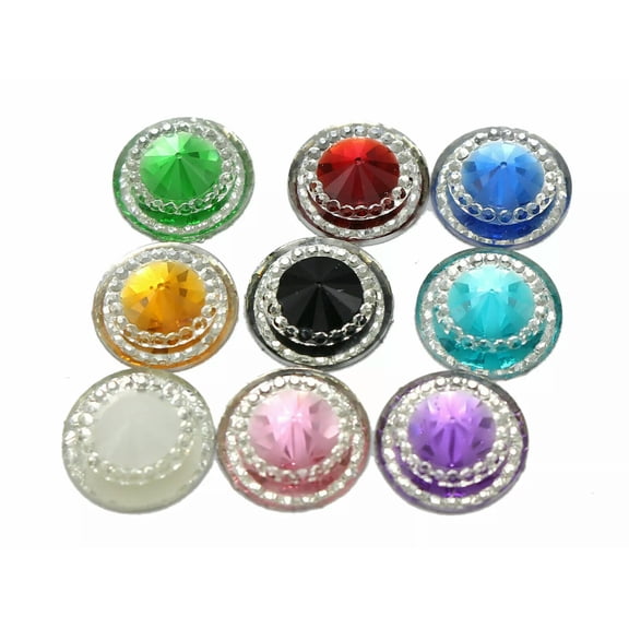 U8MO 100 Mixed Color Acrylic Flatback Round Rivoli Rhinestone Gems Bead 14mm No Hole