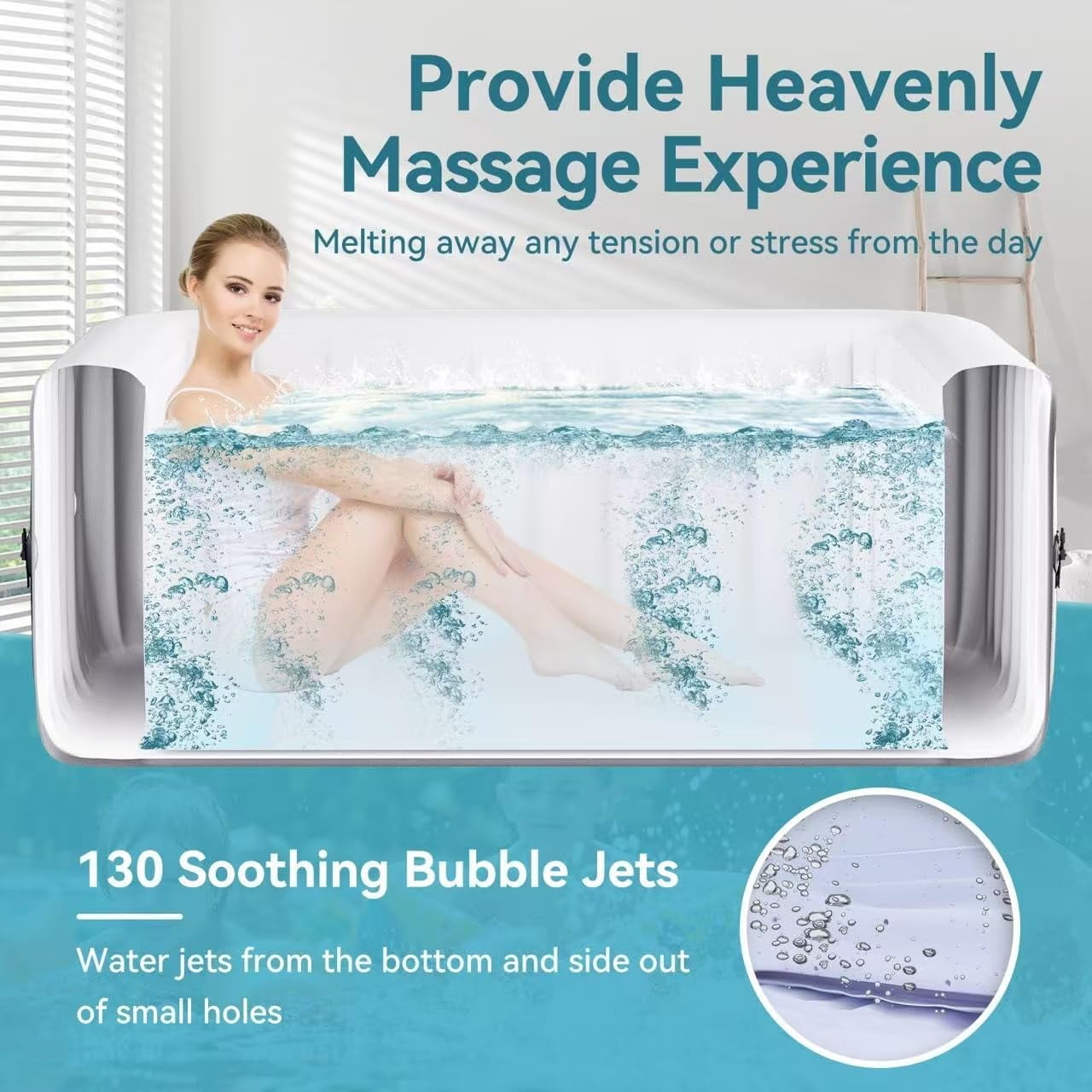 Outdoor Inflatable Hot Tub Spa for 6 Person, Square 240 Gallon Air Jet Hot Tub with 130 Bubble Jets, Pool Heater, Insulated Cover and Filters, Portable Hot Tubs for Patio, Backyard
