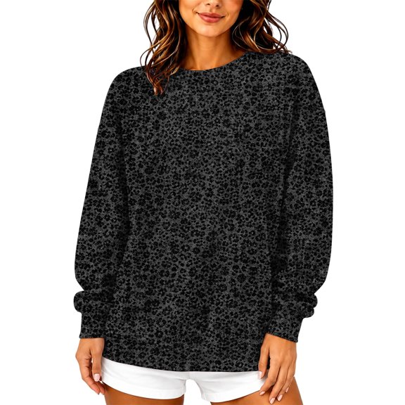 TOMVIGX Women's Fashion Hoodies & Sweatshirts Casual Leopard Top Lightweight Crewneck Sweatshirt Vintage Business Casual Outfits