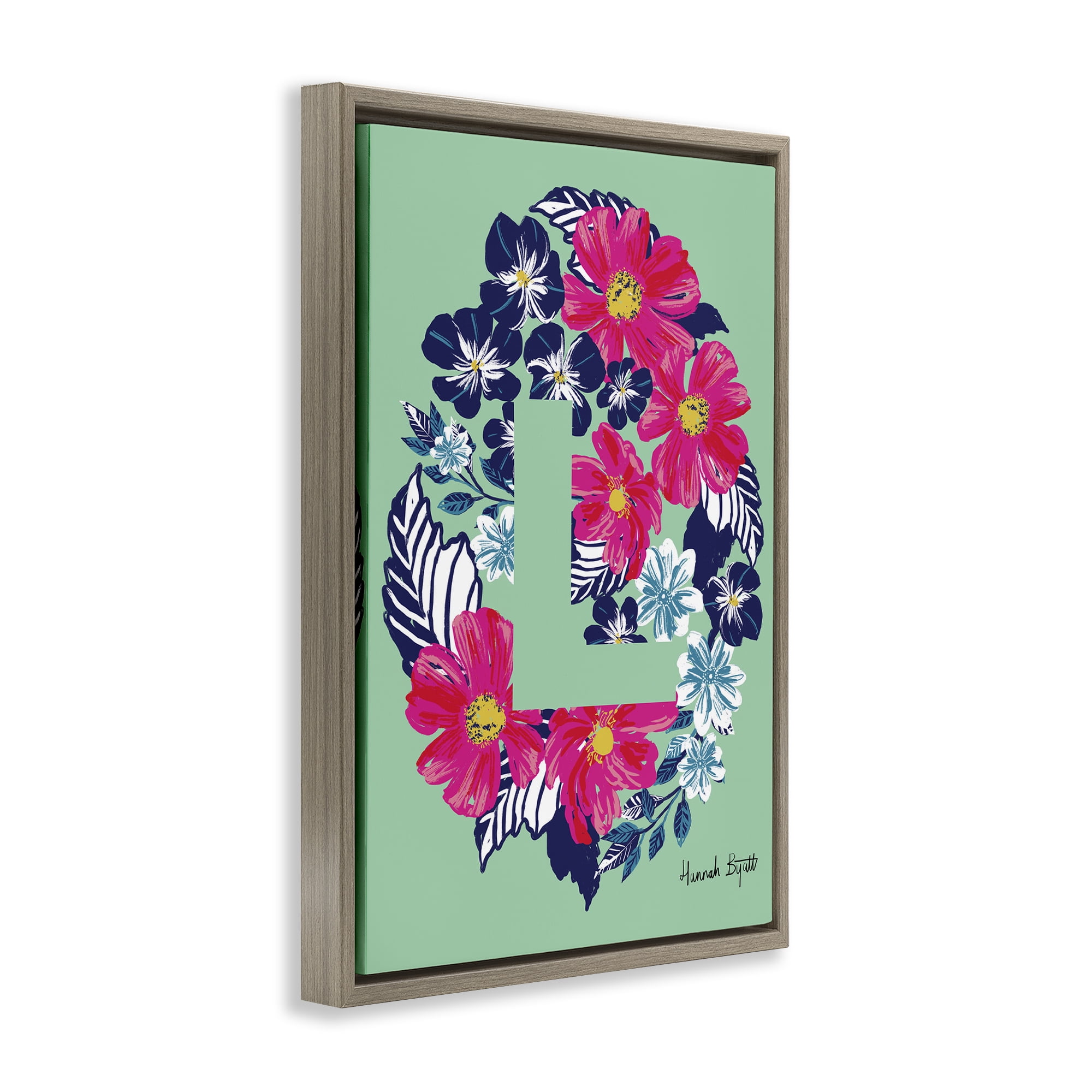 Stupell Industries Floral Bloom Letter L Botanical & Floral Painting Brown Floater Framed Art Print Wall Art, 21 x 31